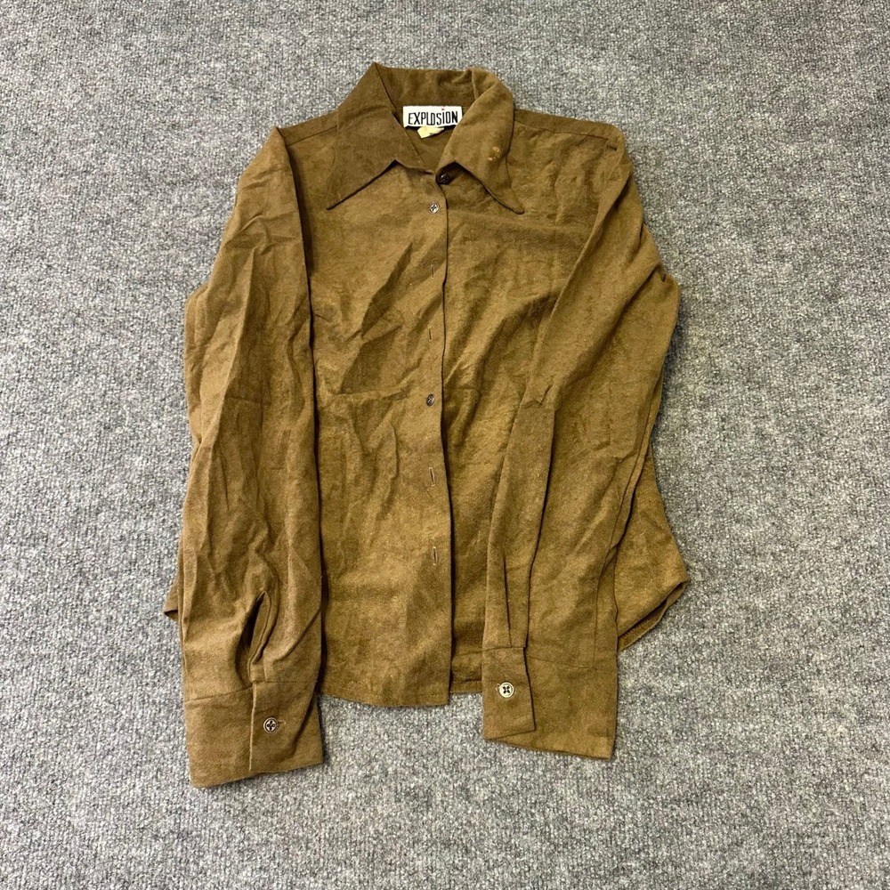 Explosion Shirt Womens Size Medium Brown Faux Suede Long Sleeve USA Made Stain